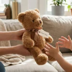 Mother give gift plushies to his kid