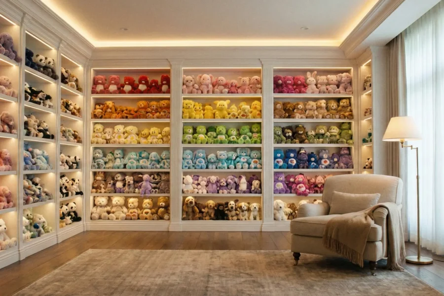 room full of plush toys